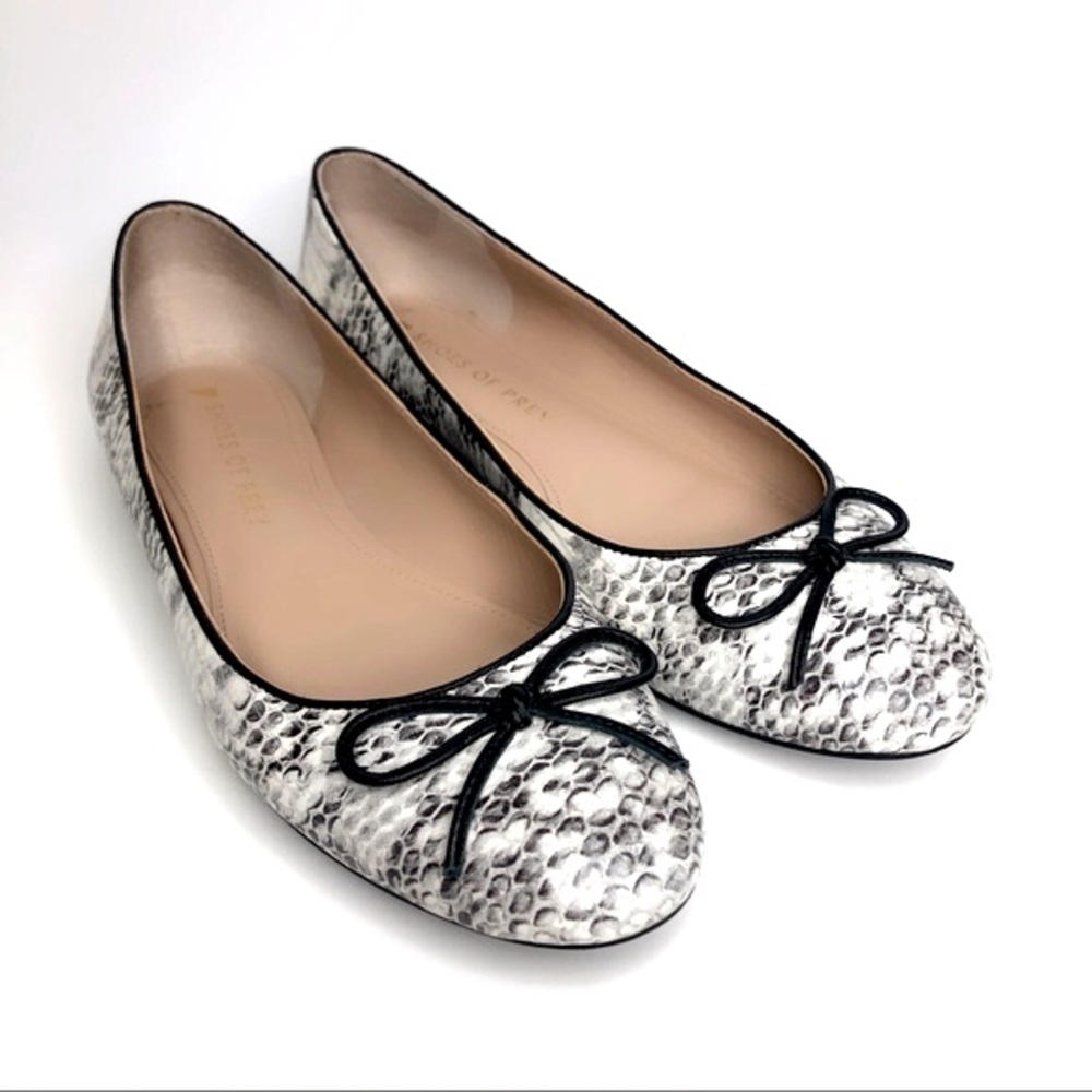 Shoes of Prey Ballet Flats Women's Snake Skin Bow Top Classy Everyday Posh 7‎